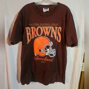 Vintage 1999 Cleveland Browns Helmet Logo Crew Neck T-Shirt In Brown Size Large